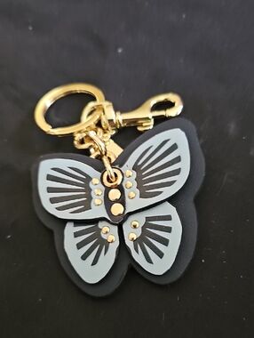 Gold-Accent Black & Light Gray Butterfly Keychain Or Bag Charm